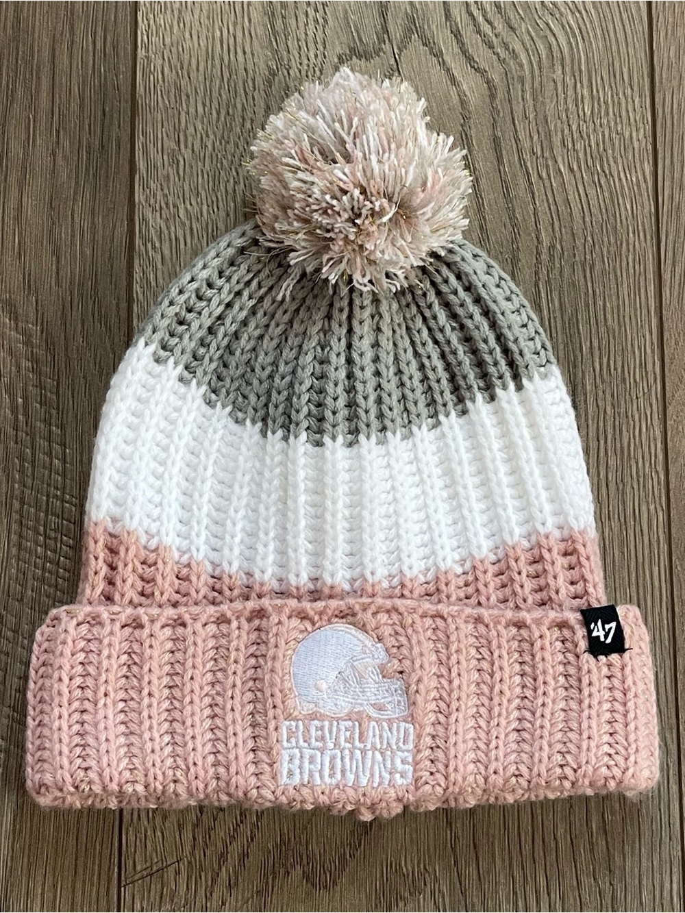NWT 47 Brand NFL Cleveland Browns Football Pink White Gray Women’s Beanie Hat
